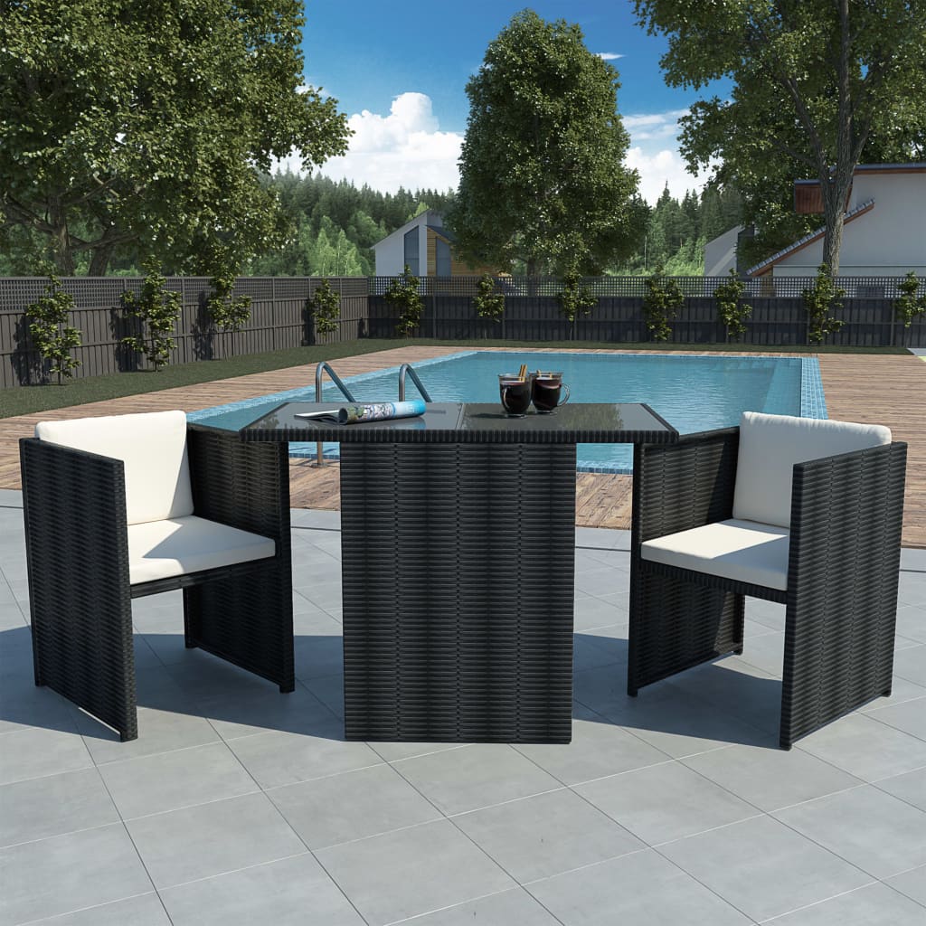 vidaXL 3-tlg. Bistro-Set mit Auflagen Poly Rattan Schwarz