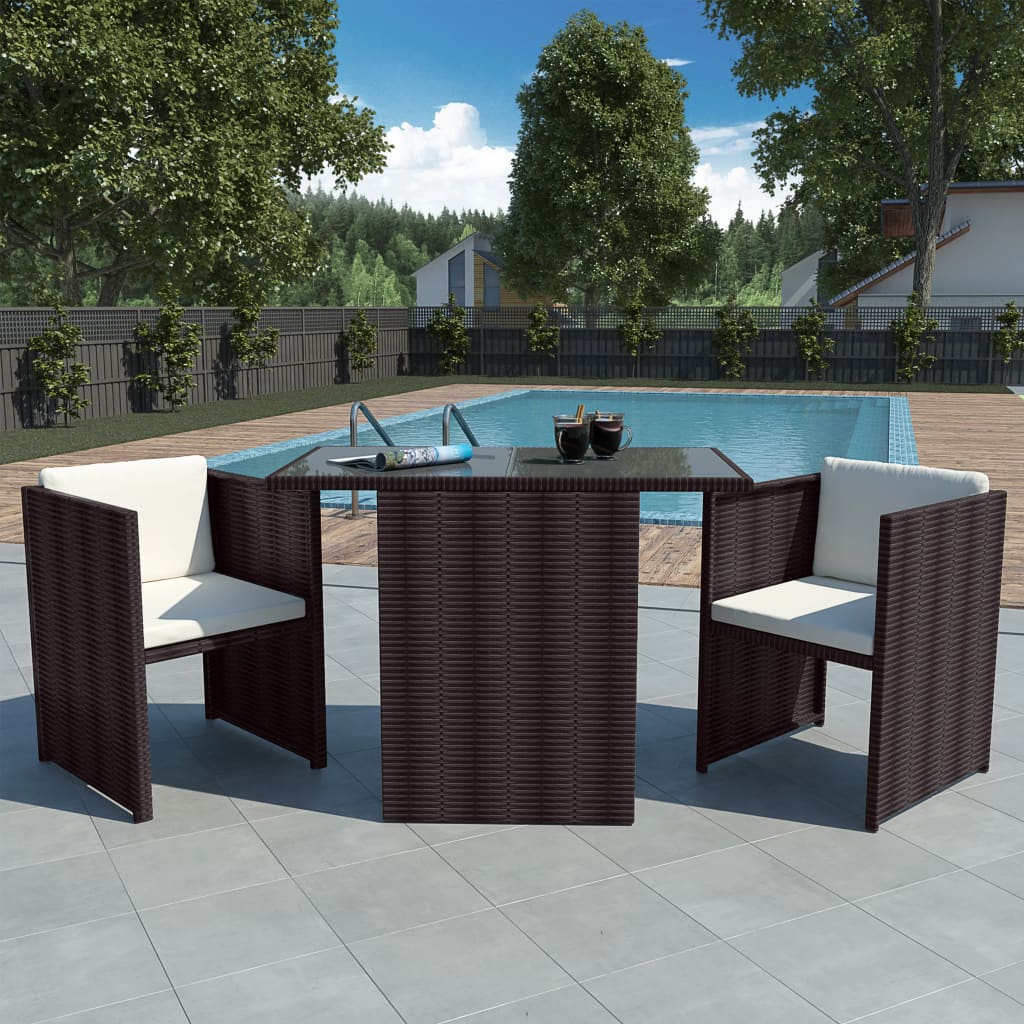 vidaXL 3-tlg. Bistro-Set mit Auflagen Poly Rattan Braun