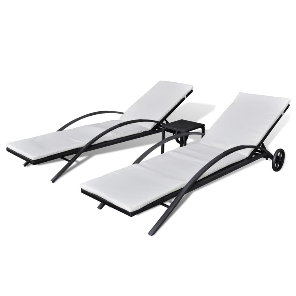 

vidaXL Sun Loungers with Table Poly Rattan Black