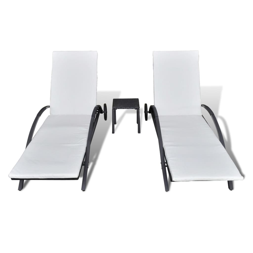 vidaXL Ligbedden met tafel poly rattan zwart afbeelding
