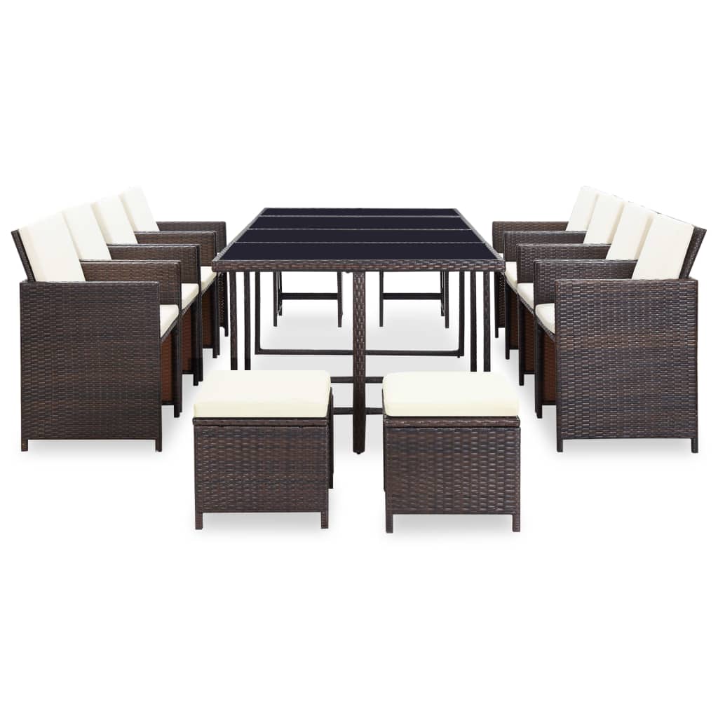 

vidaXL 13-delige Tuinset met kussens poly rattan bruin