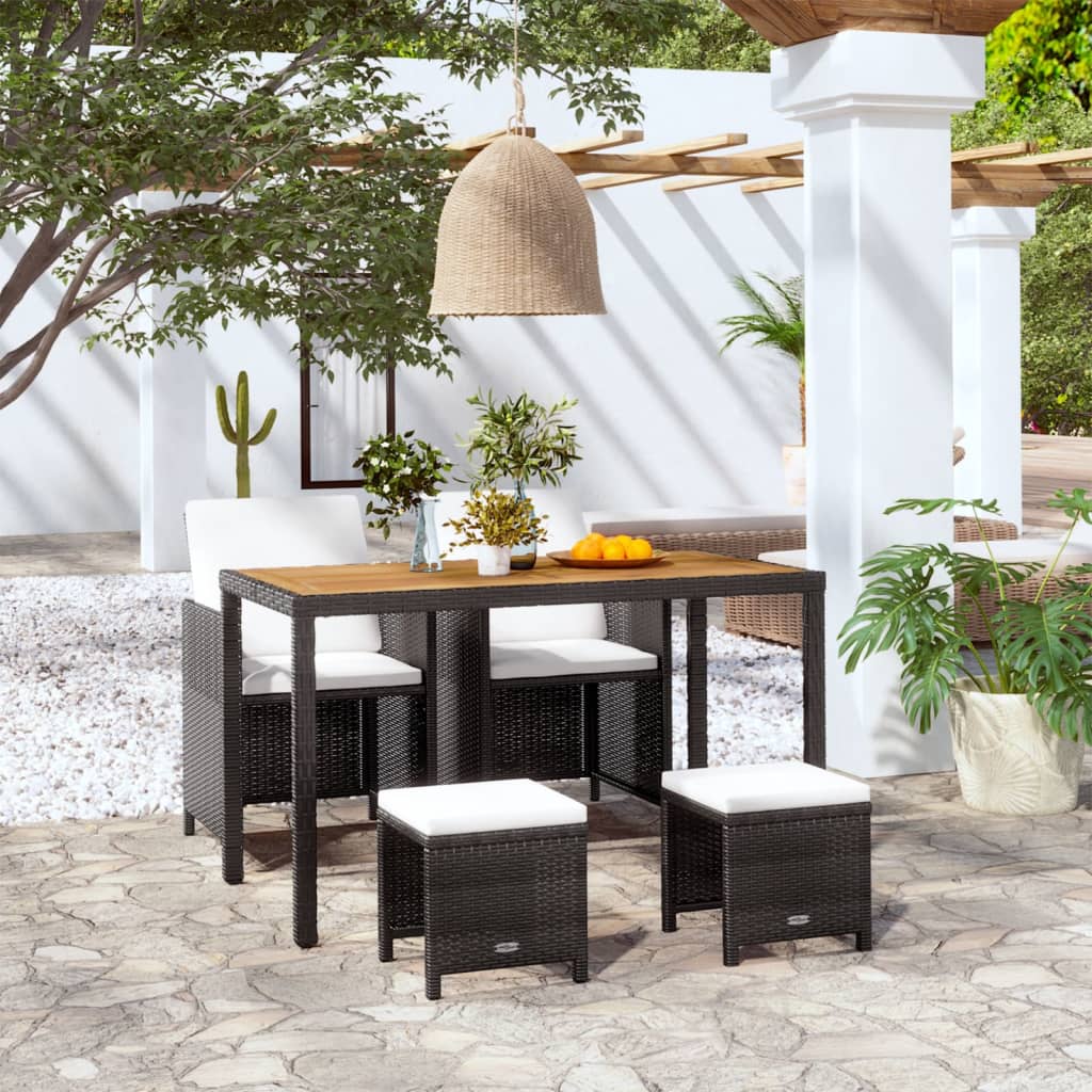 Vidaxl Set Mobilier De Exterior, 5 Piese Negru, Poliratan, Lemn Acacia