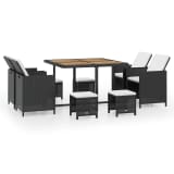 vidaXL Set mobilier de exterior 21 piese, poliratan și acacia, negru