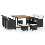 vidaXL Set mobilier de exterior 27 piese, poliratan și acacia, negru
