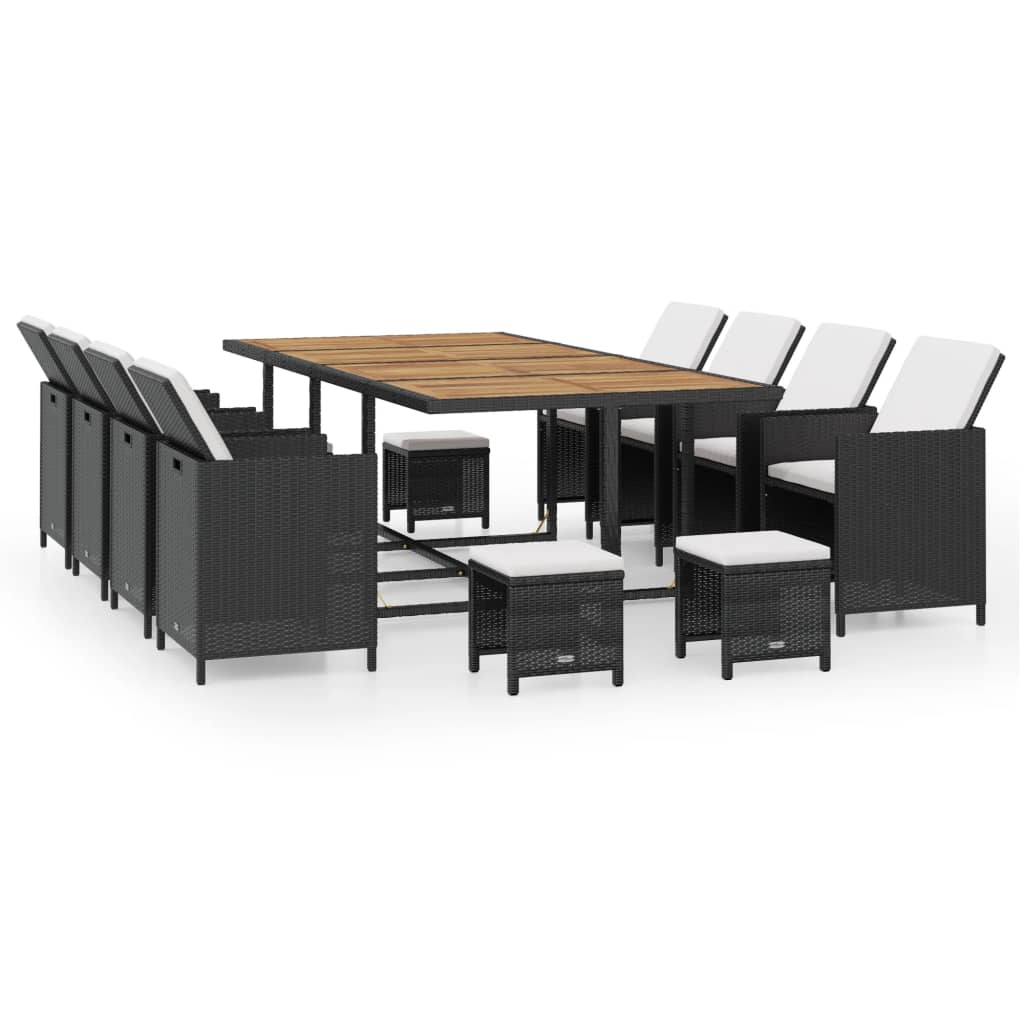 

vidaXL 13 Piece Patio Dining Set Poly Rattan and Acacia Wood Black
