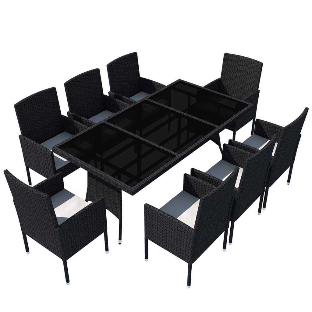 

vidaXL 9 Piece Patio Dining Set with Cushions Poly Rattan Black
