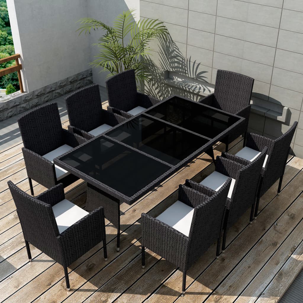 vidaXL Set mobilier de grădină cu perne, 9 piese, negru, poliratan