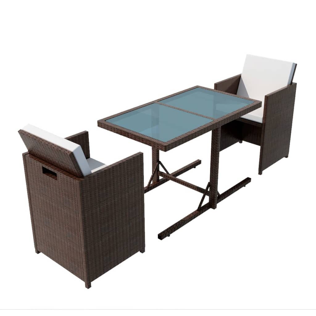 

vidaXL 3 Piece Bistro Set with Cushions Poly Rattan Brown