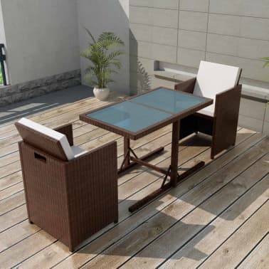 Vidaxl Salon De Jardin Encastrable 3 Pcs Et Coussins Rotin Marron