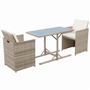 3dílný bistro set s poduškami polyratan béžový - obrázek 3