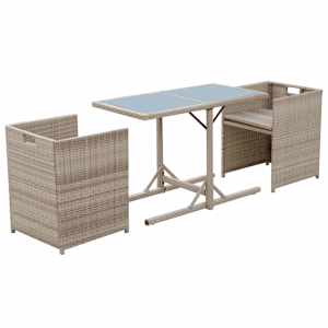 3dílný bistro set s poduškami polyratan béžový - obrázek 4