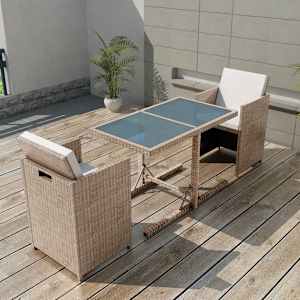 3dílný bistro set s poduškami polyratan béžový - obrázek 1