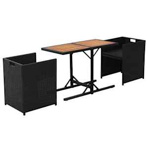 3dílný bistro set s poduškami polyratan černý - obrázek 5