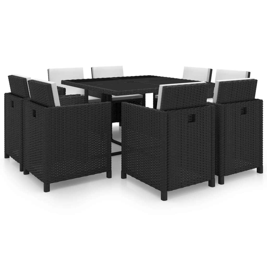 vidaXL Set mobilier de exterior cu perne, 9 piese, negru, poliratan