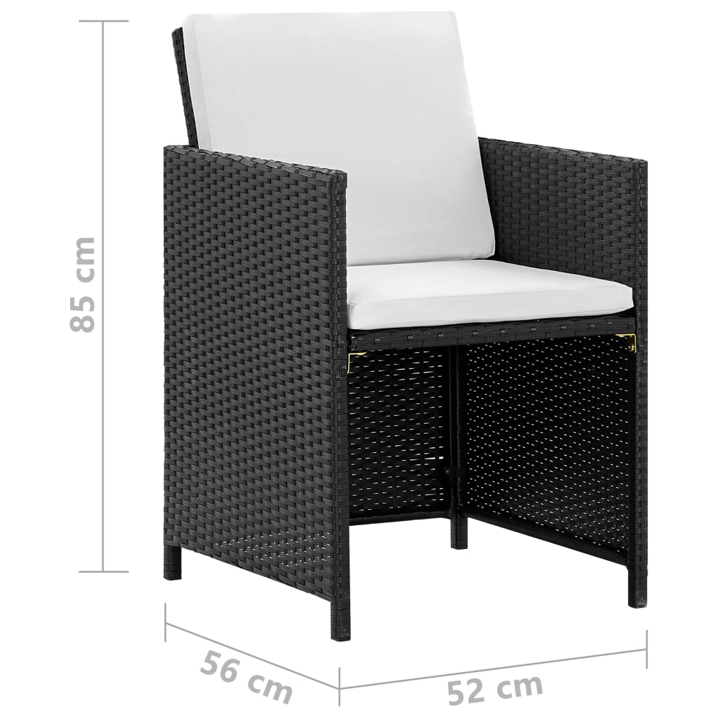 Zestaw mebli rattanowych 10 krzeseł + 1 stół + 20 poduszek, czarny/kremowy, 167x109x74 cm