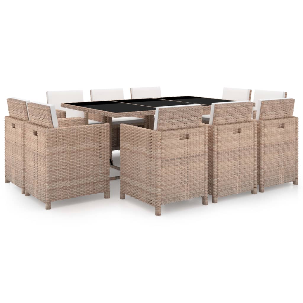 vidaXL Set mobilier de exterior cu perne, 11 piese, bej, poliratan