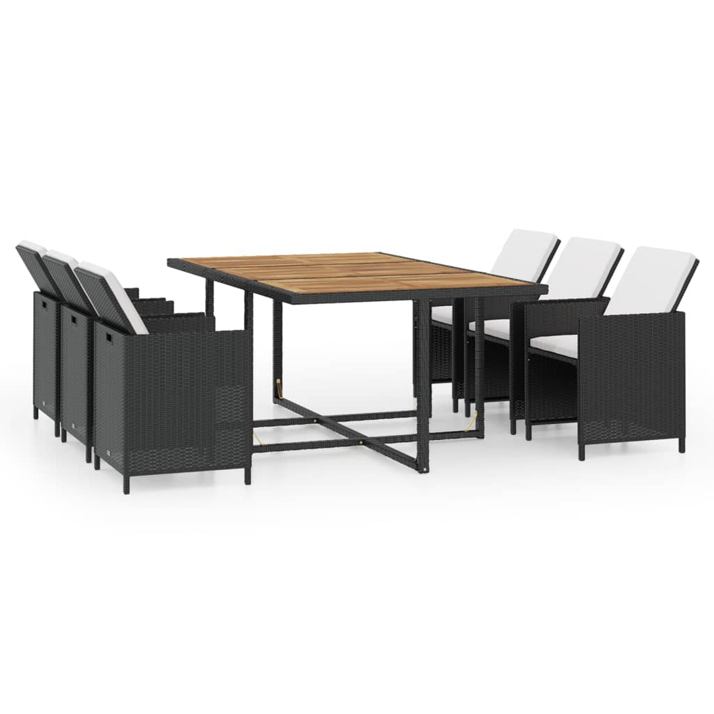 

vidaXL 11 Piece Patio Dining Set with Cushions Poly Rattan Black