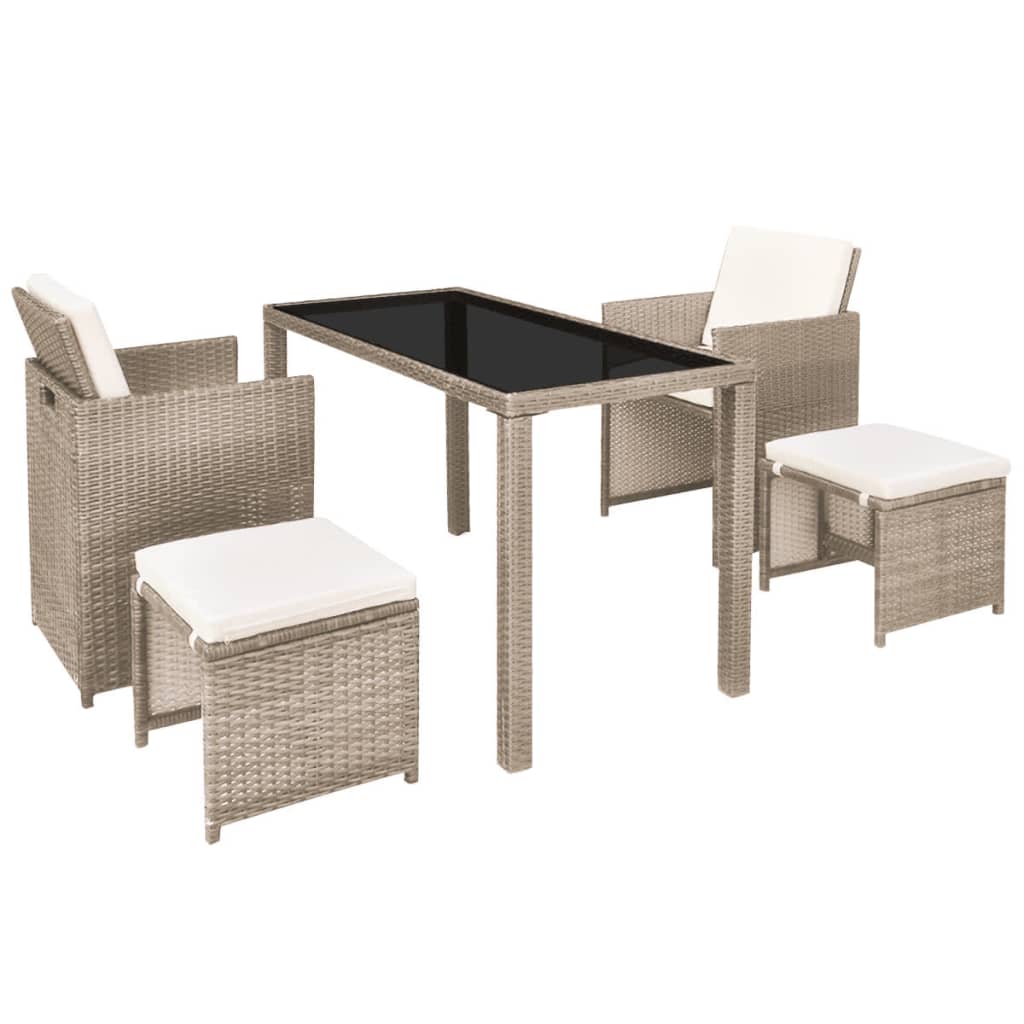 

vidaXL 5-delige Tuinset met kussens poly rattan beige