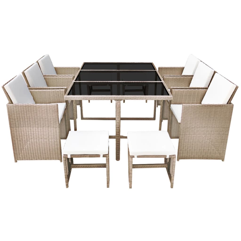 vidaXL Set comedor de jardín 11 piezas y cojines ratán sintético beige