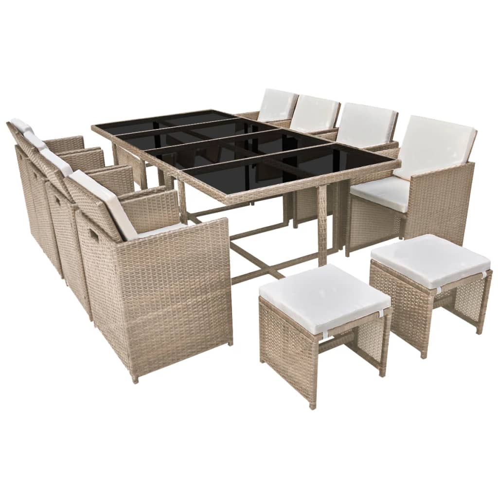 

vidaXL 13 Piece Patio Dining Set with Cushions Poly Rattan Beige