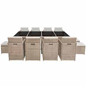 vidaXL Lauko valgomojo baldų kompl. su pagalv., 13d., krem., polirat.