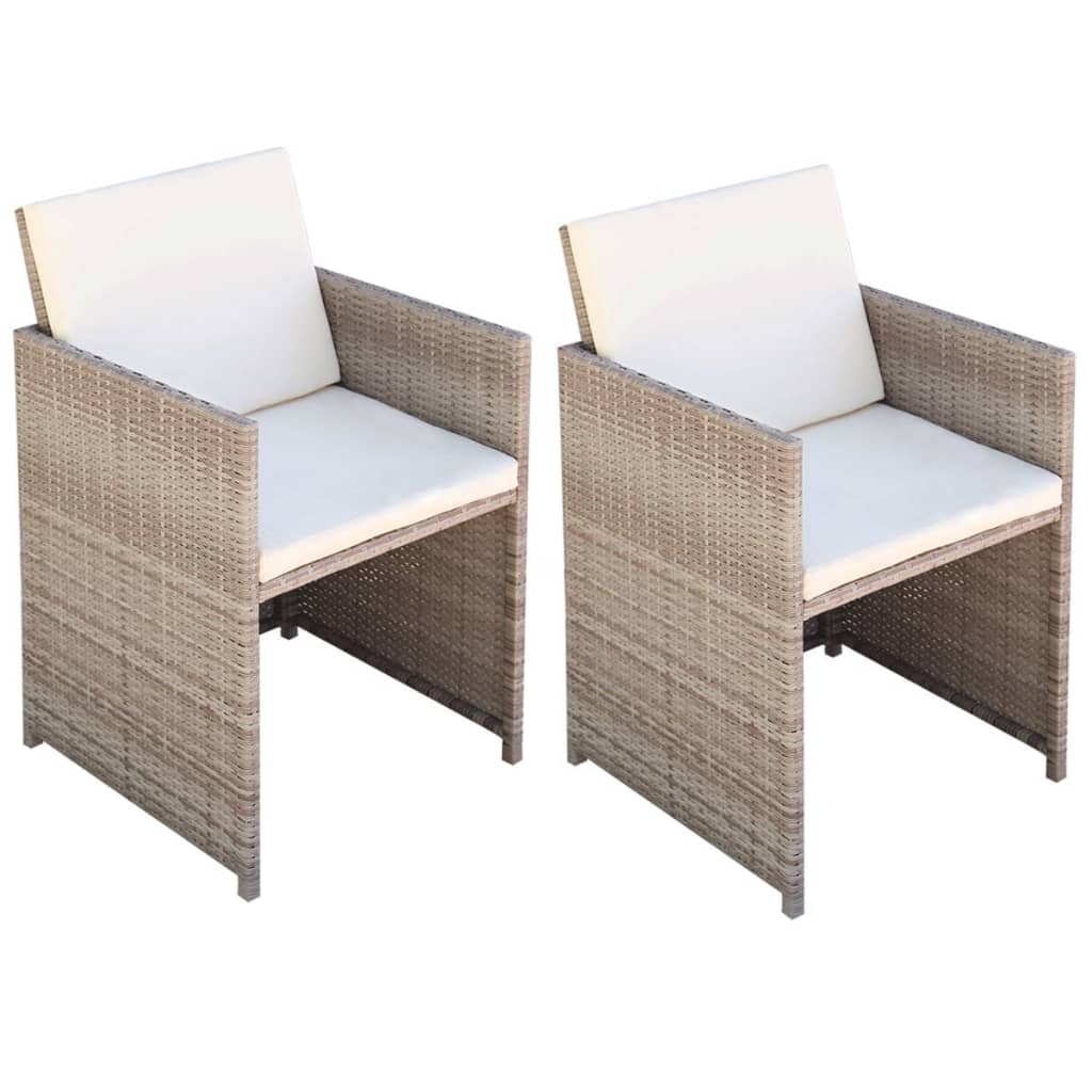 vidaXL Gartenstühle 2 Stk. mit Polstern und Kissen Poly Rattan Beige