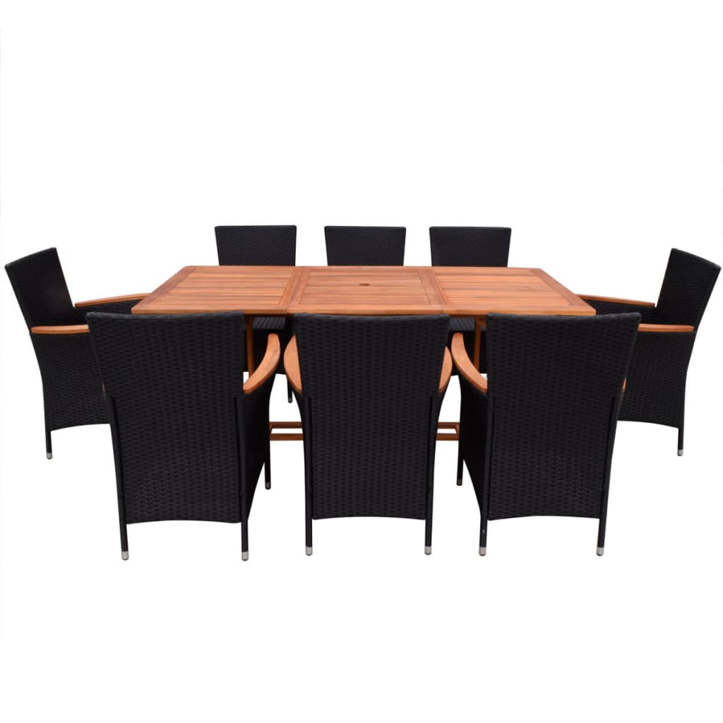 vidaXL 9-delige Tuinset met kussens poly rattan zwart