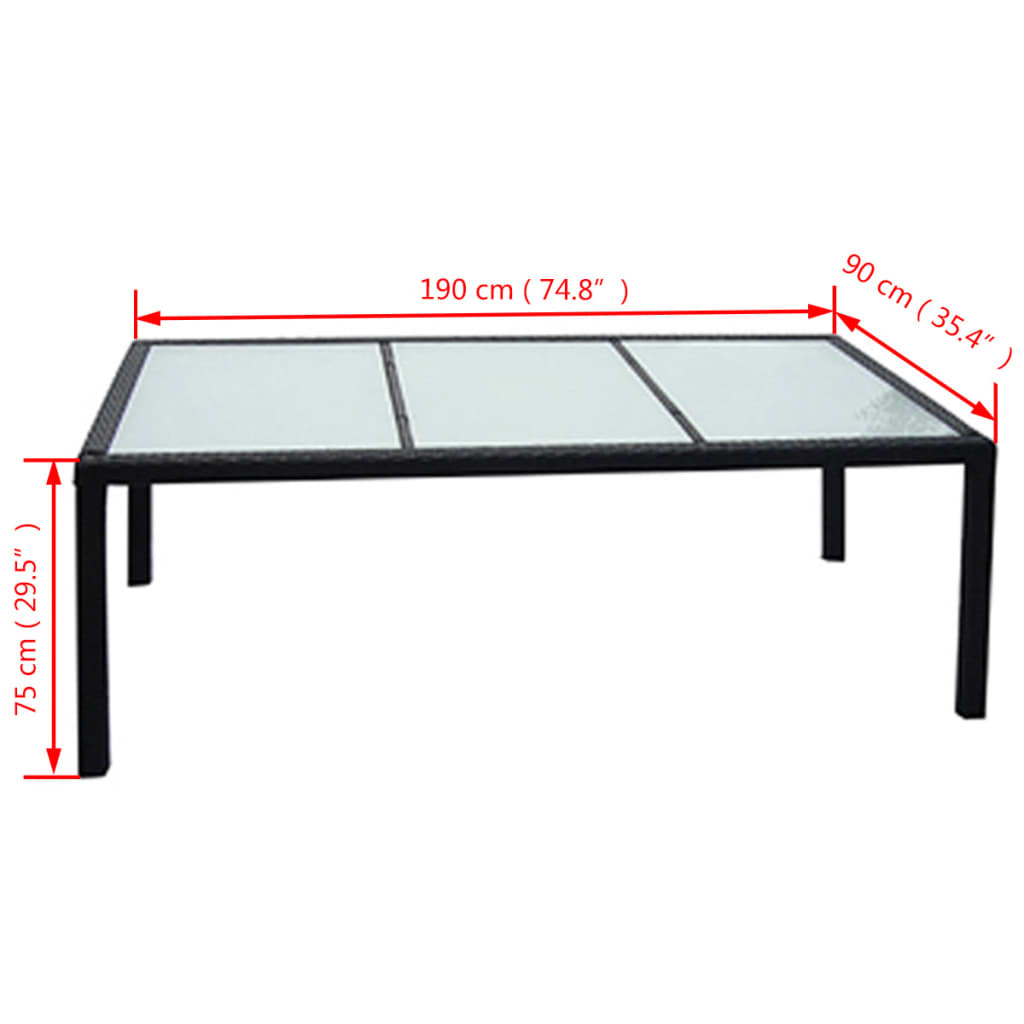vidaXL Table de jardin Noir 190x90x75 cm Résine tressée