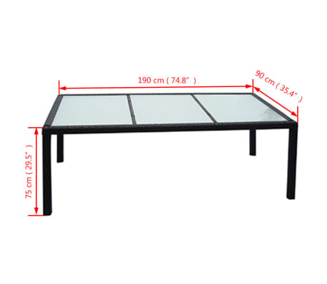 vidaXL Garden Table Black 190x90x75 cm Poly Rattan