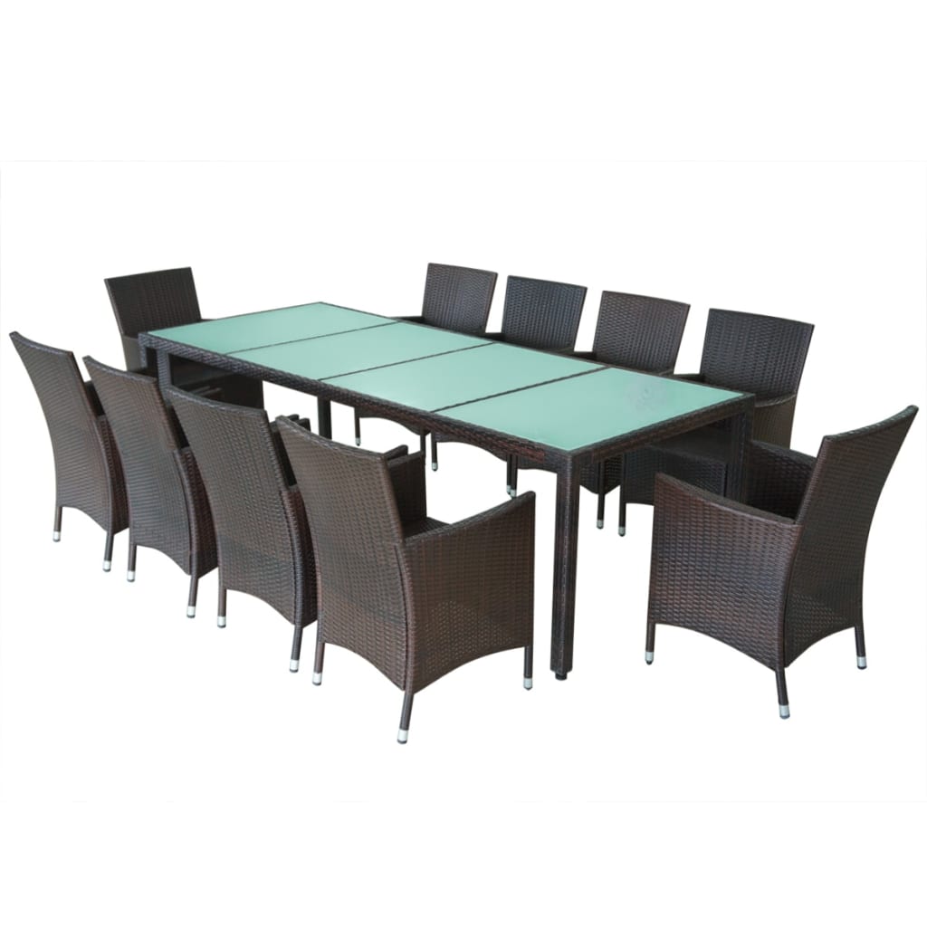 

vidaXL 11-delige Tuinset met kussens poly rattan bruin