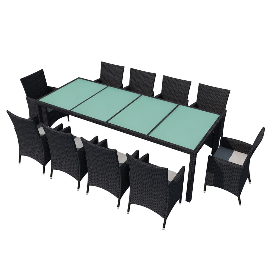 

vidaXL 11 Piece Patio Dining Set with Cushions Poly Rattan Black