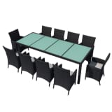 vidaXL Garten-Essgruppe 21-tlg. Poly Rattan Schwarz