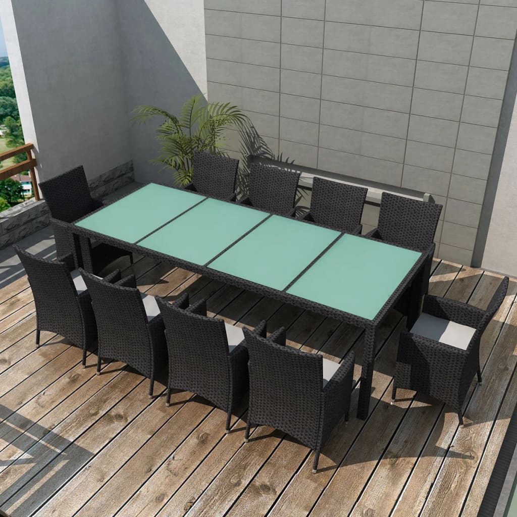 vidaXL Set mobilier de exterior cu perne, 11 piese, negru, poliratan