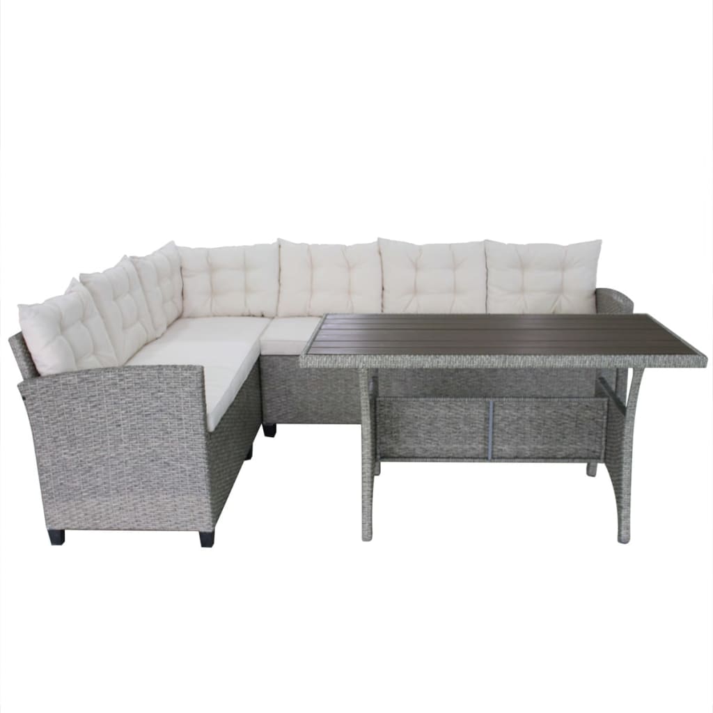 

vidaXL 3-delige Loungeset met kussens poly rattan grijs