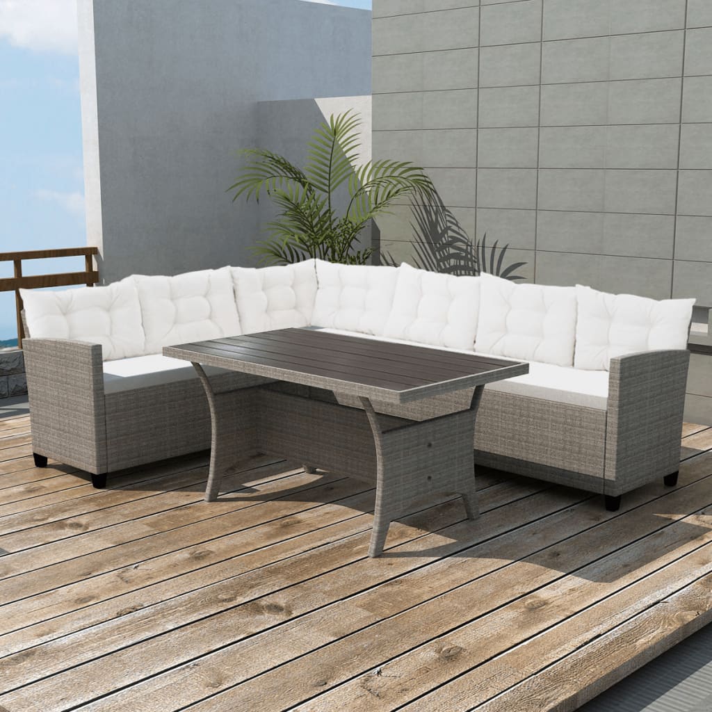 3-tlg. Garten-Lounge-Set mit Auflagen Poly Rattan Grau kaufen