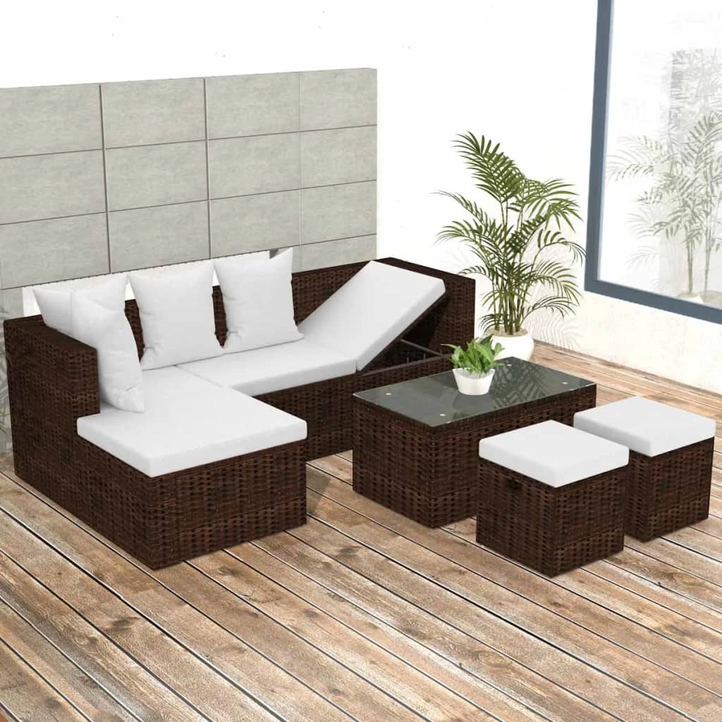 vida XL 4-tlg. Garten-Lounge-Set mit Auflagen Poly Rattan Braun