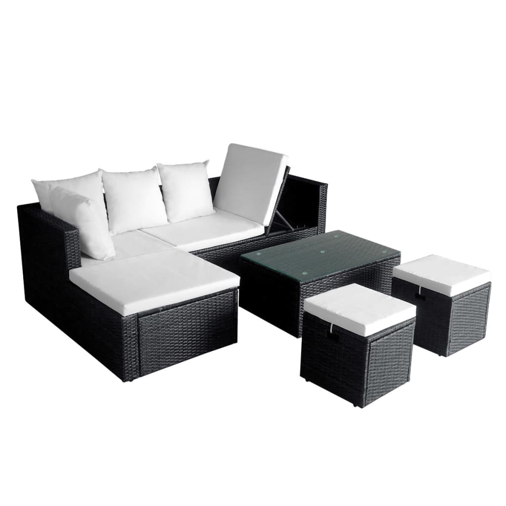 

vidaXL 4 Piece Patio Lounge Set with Cushions Poly Rattan Black