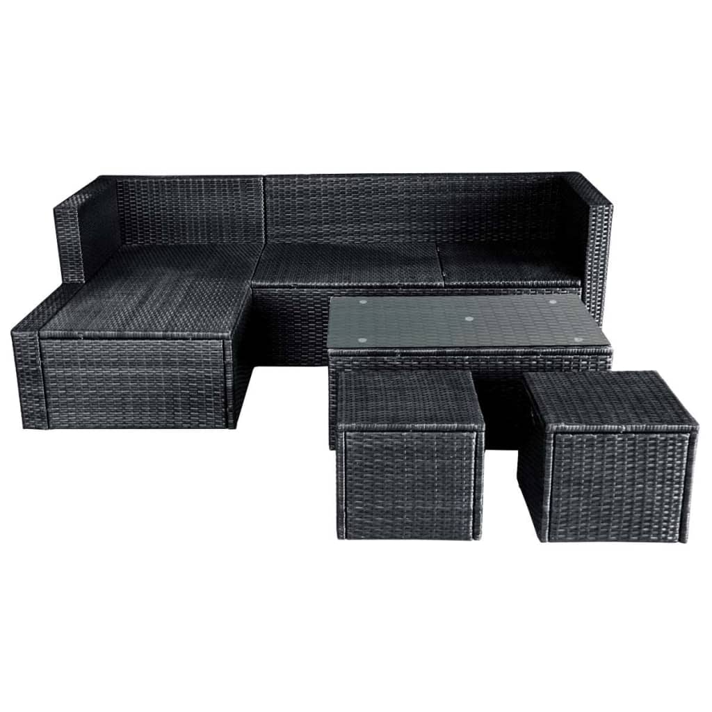 Set mobilier de grădină cu perne, 4 piese, negru, poliratan