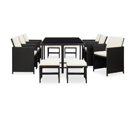 vidaXL 11 Piece Outdoor Dining Set with Cushions Poly Rattan Black