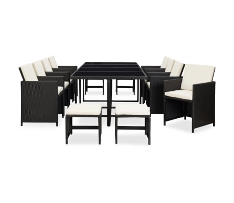 vidaXL 13 Piece Outdoor Dining Set with Cushions Poly Rattan Black