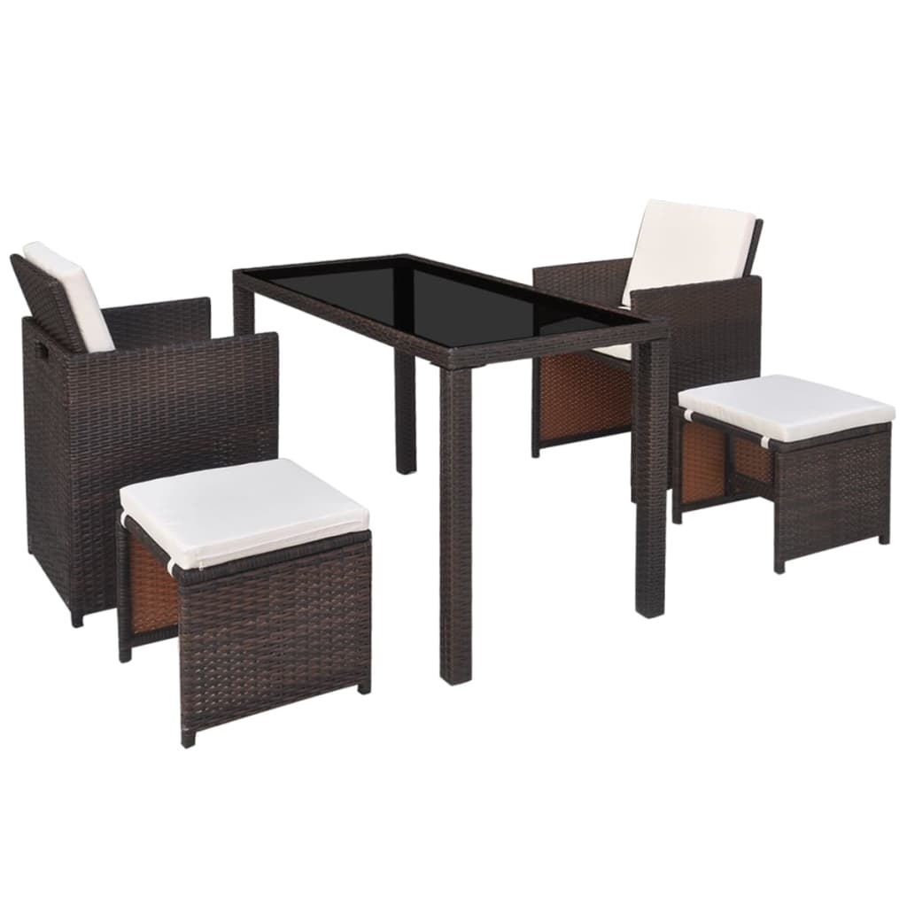 5 Piece Outdoor Dining Set With Cushions Poly Rattan Brown VidaXL 14 width=274