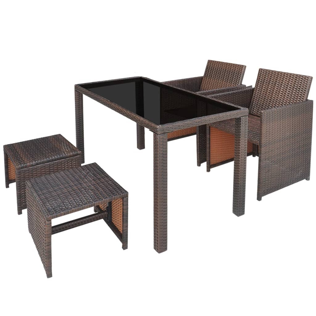5 Piece Outdoor Dining Set With Cushions Poly Rattan Brown VidaXL 15 width=274