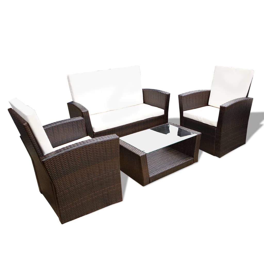 Thumbnail - vidaXL 4-tlg. Garten-Lounge-Set mit Kissen Poly Rattan Braun