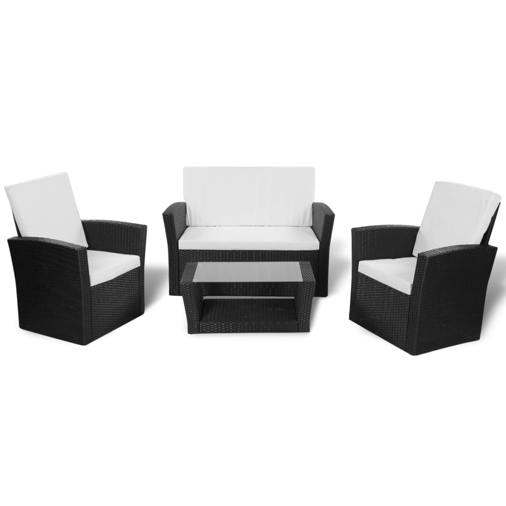 

vidaXL 4 Piece Patio lounge set with Cushions Poly Rattan Black