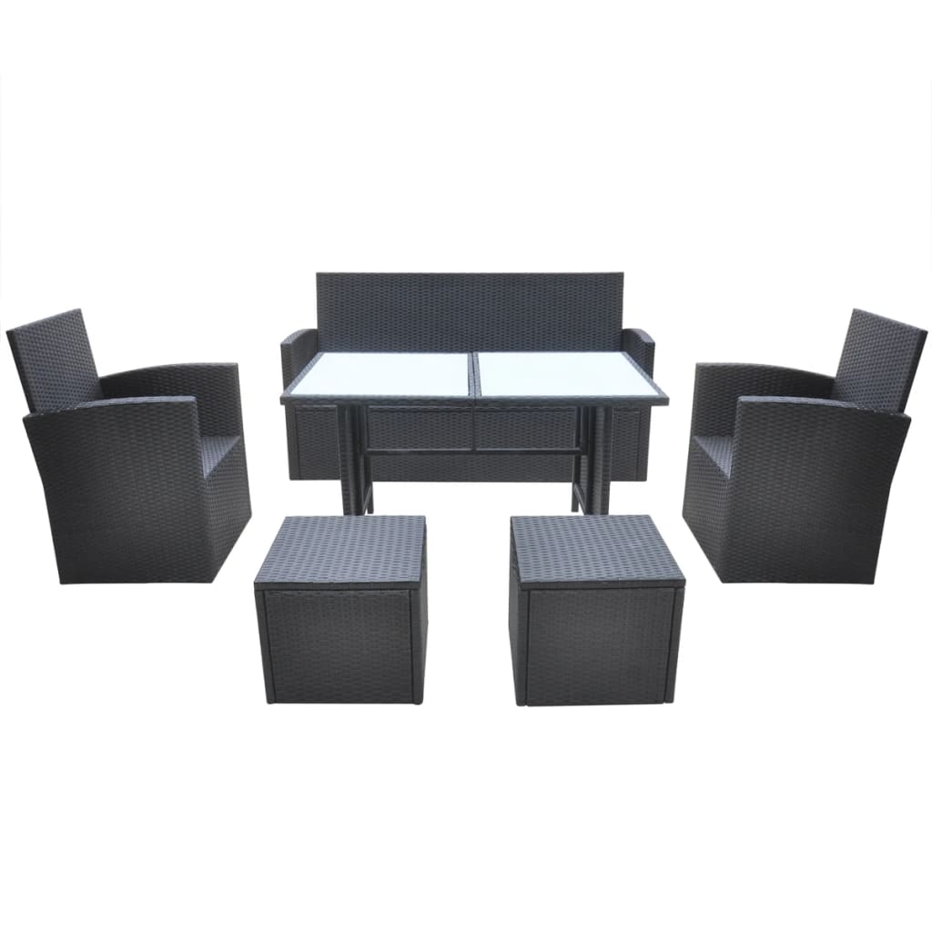 

vidaXL 6-delige Tuinset met kussens poly rattan zwart