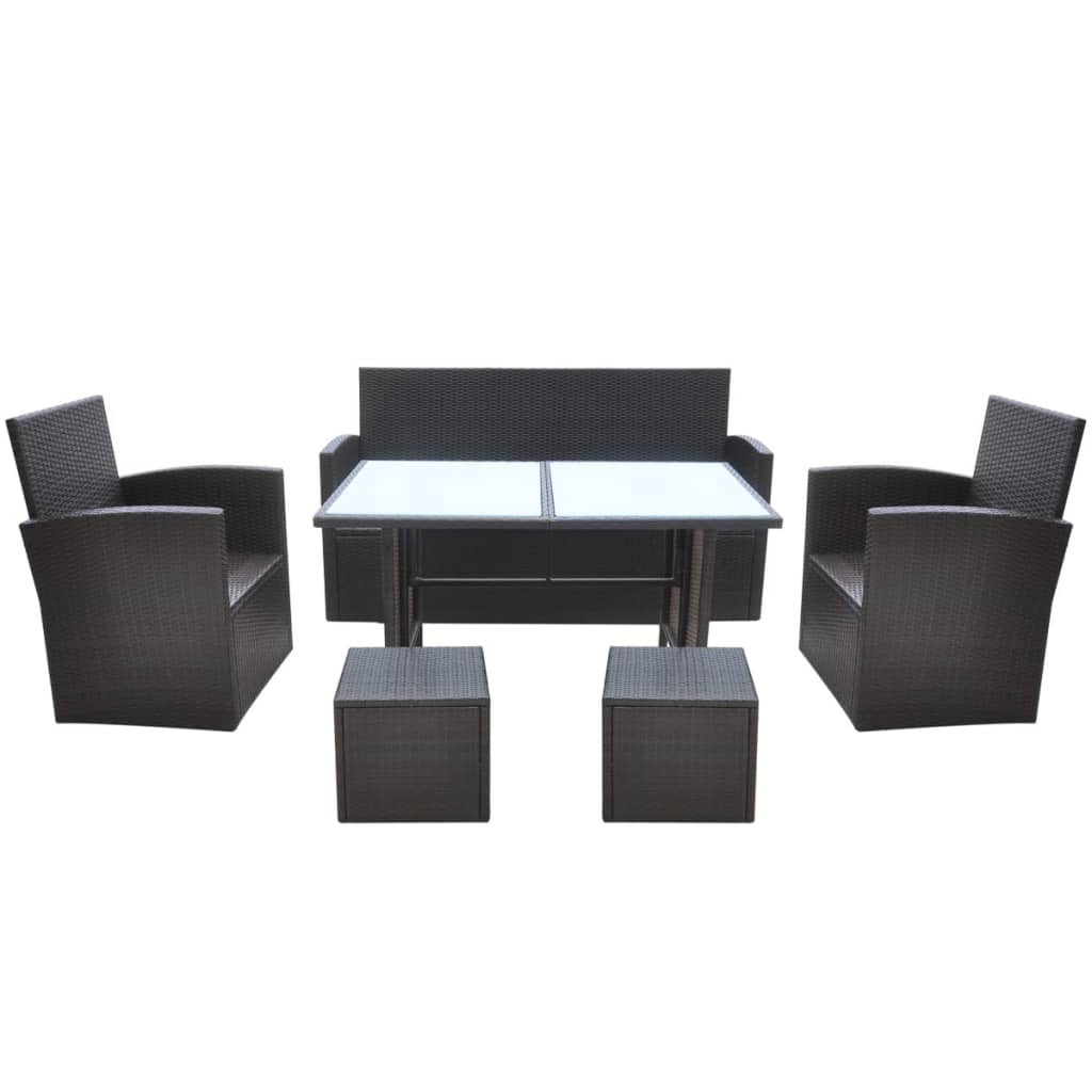 

vidaXL 6-delige Tuinset met kussens poly rattan bruin