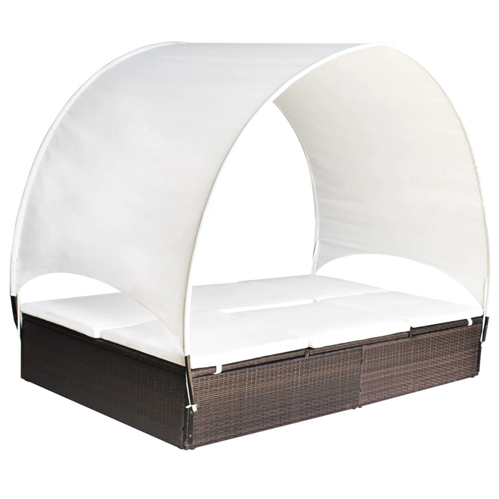 vidaXL Ξαπλώστρα με Σκίαστρο Καφέ 194×120,5×30/156 εκ. Συνθετικό Ρατάν