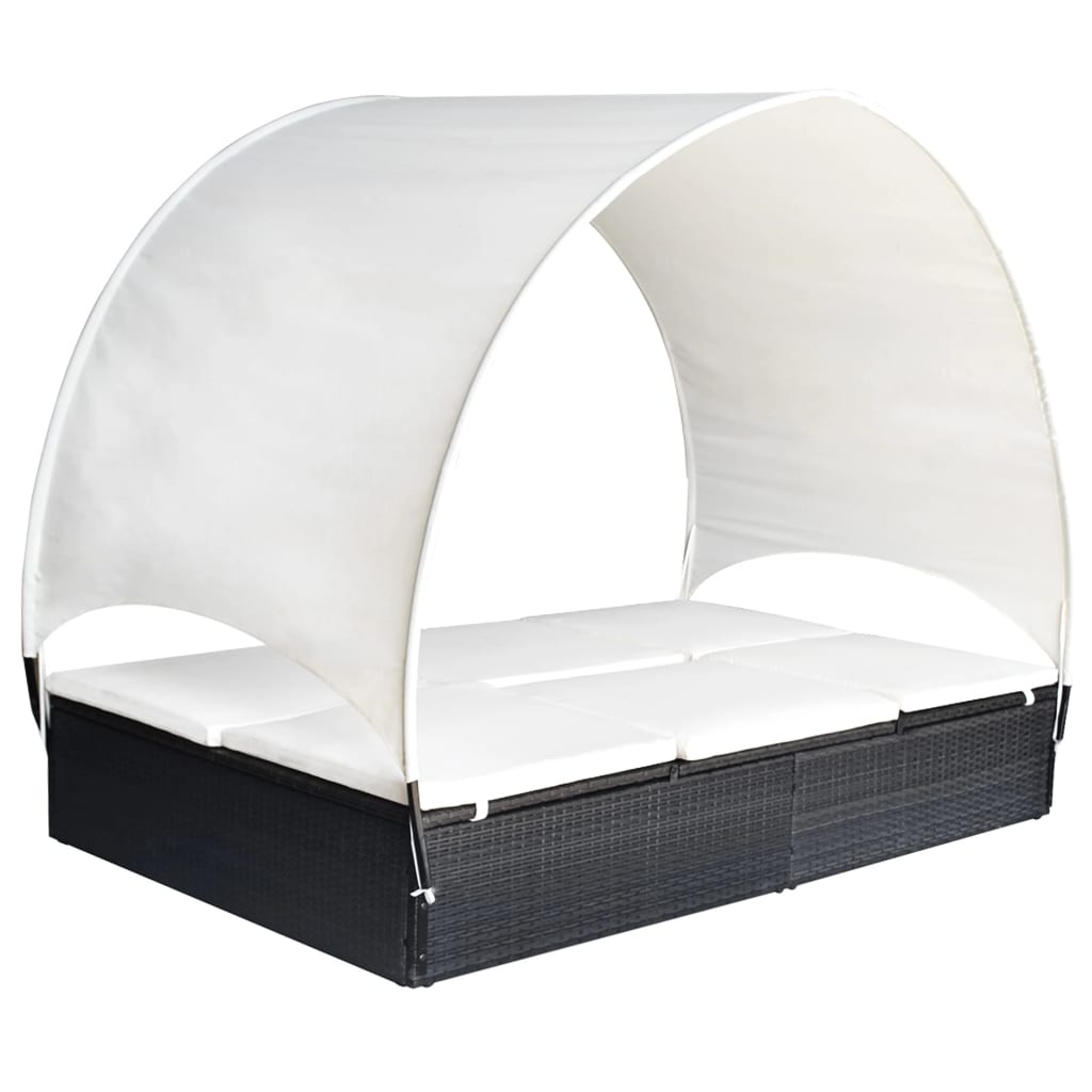 vidaXL dobbelt solseng med baldakin polyrattan sort