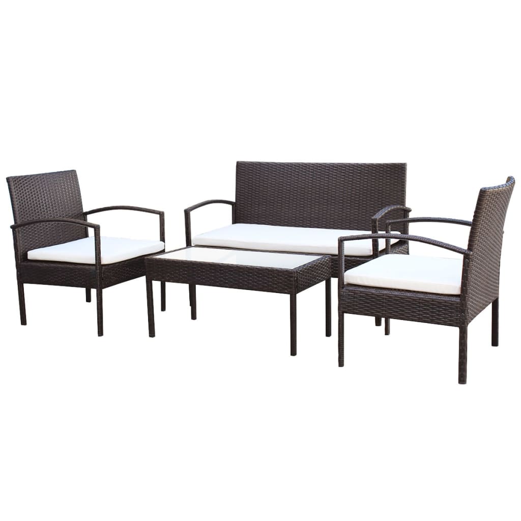 

vidaXL 4 Piece Patio Lounge Set with Cushions Poly Rattan Brown