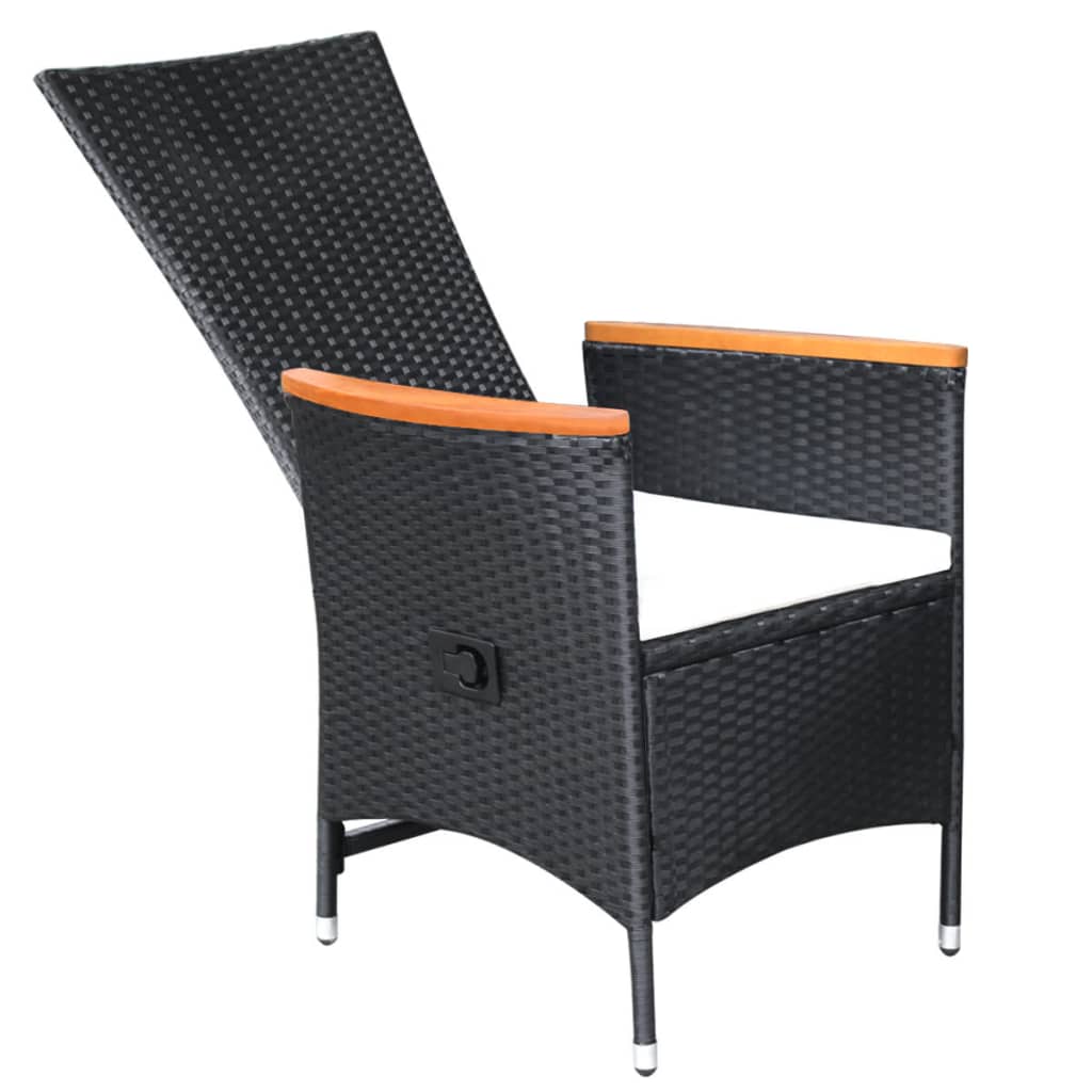 Градински комплект, 9 части, черен полиратан, акациево дърво